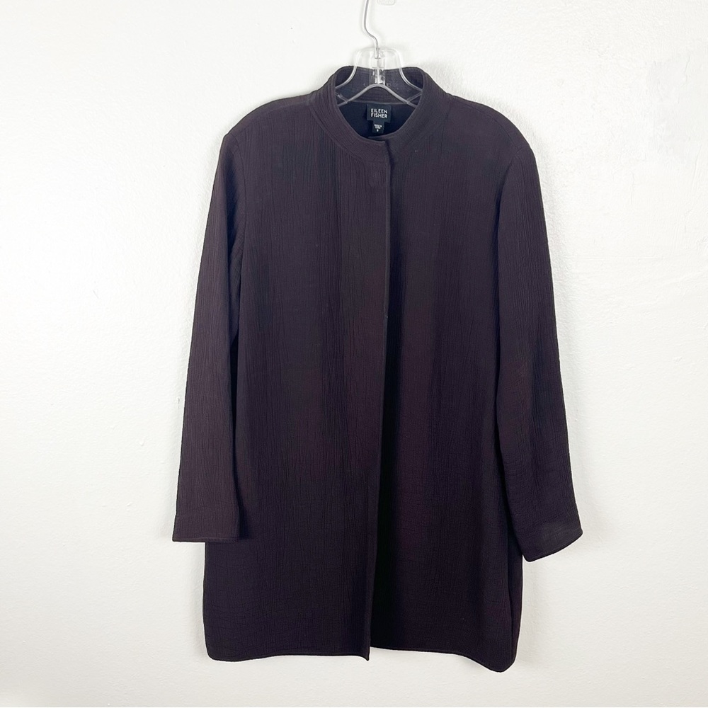 EILEEN FISHER Dark Brown Silk Blend Long Sleeves Jacket Size Small Neutral